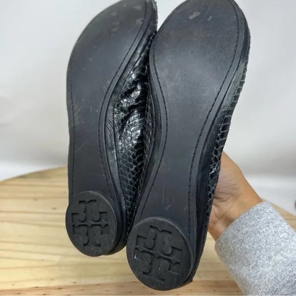 Tory Burch Eddie Black Snakeskin Flats