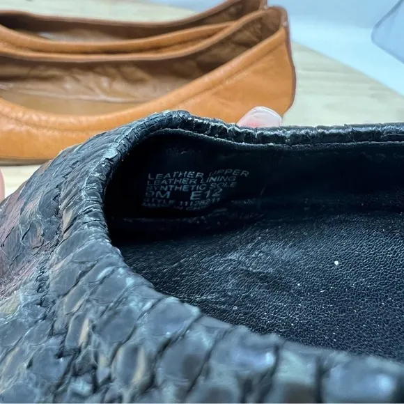 Tory Burch Eddie Black Snakeskin Flats
