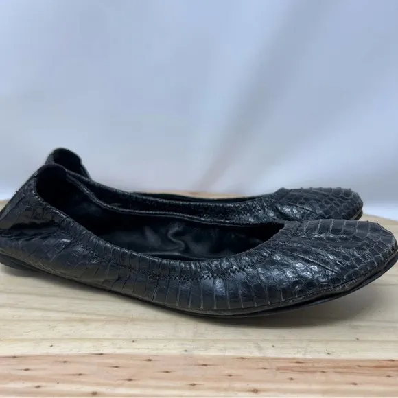 Tory Burch Eddie Black Snakeskin Flats