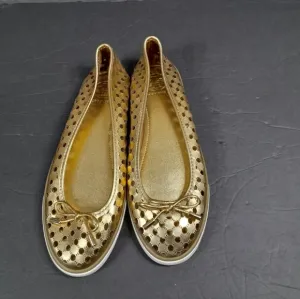 Tory Burch Gold Leather Cut Out Bow Ballet Flats Women Sz 7 M‎ EuC