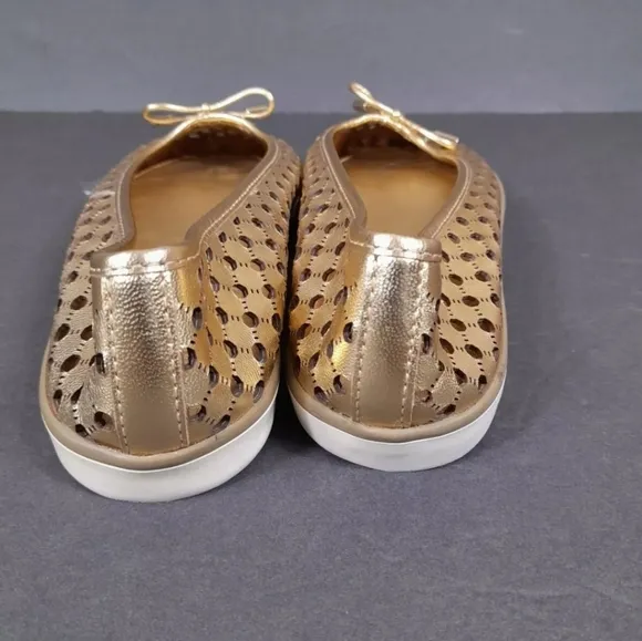 Tory Burch Gold Leather Cut Out Bow Ballet Flats Women Sz 7 M‎ EuC