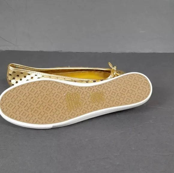 Tory Burch Gold Leather Cut Out Bow Ballet Flats Women Sz 7 M‎ EuC