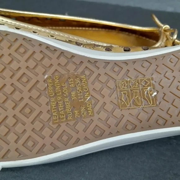 Tory Burch Gold Leather Cut Out Bow Ballet Flats Women Sz 7 M‎ EuC