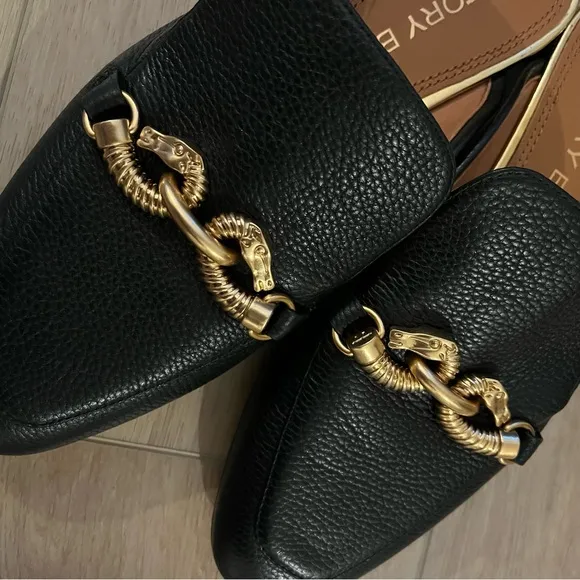 Tory Burch Jessa Black Backless Leather Loafers