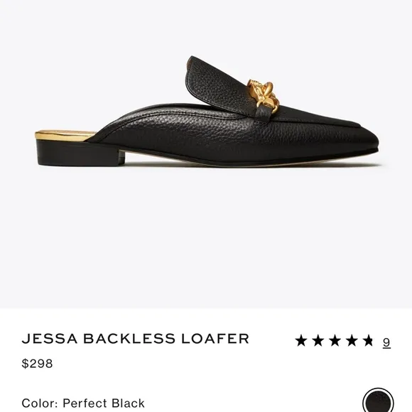 Tory Burch Jessa Black Backless Leather Loafers