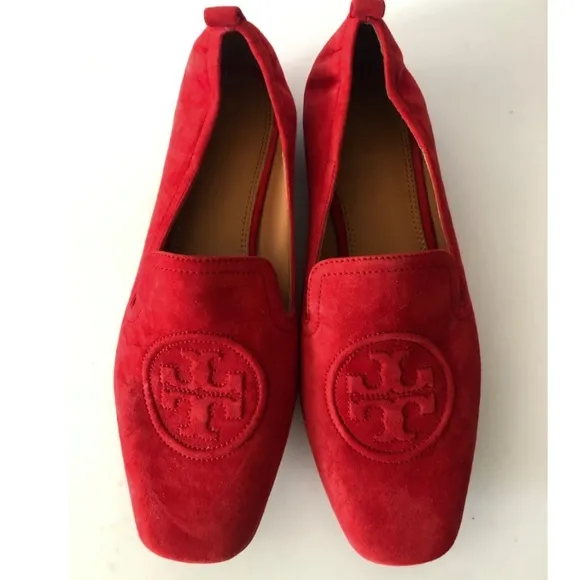 Tory Burch Leigh Red Suede Loafers
