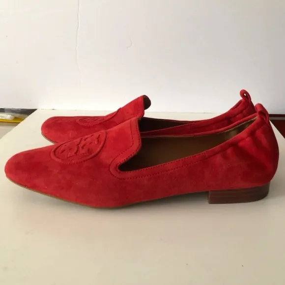 Tory Burch Leigh Red Suede Loafers