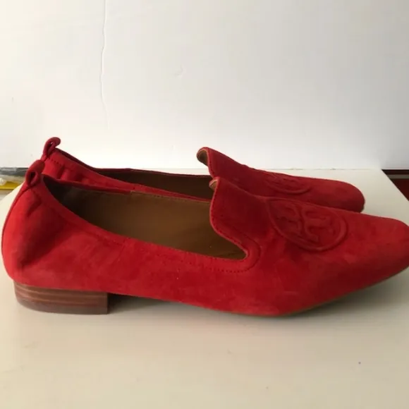 Tory Burch Leigh Red Suede Loafers
