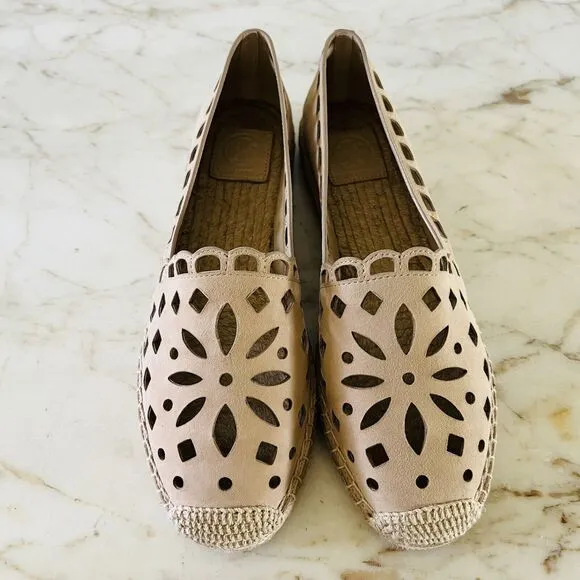 TORY BURCH May Desert Blush Tan Kid Suede Espadrille Flats - US 9.5