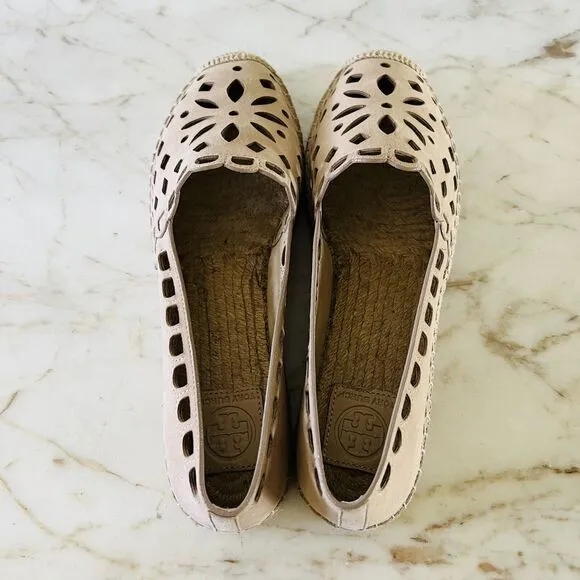 TORY BURCH May Desert Blush Tan Kid Suede Espadrille Flats - US 9.5