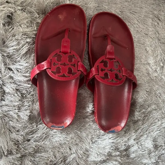 Tory Burch Miller Cloud Sandals logo flats wedge shoes big logo slides open toe