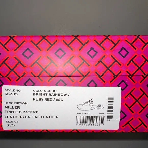 Tory Burch Miller Ruby Red Bright Rainbow Patent Leather 7.5 EUC