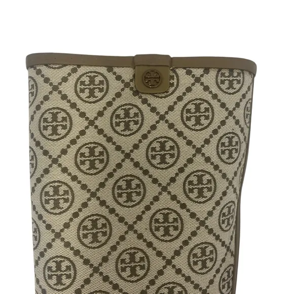 Tory Burch monogrammed Tan and Cream Canvas and Rubber Boots