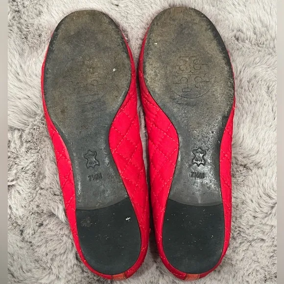 Tory Burch Red Gold Quilted Ballet Flats