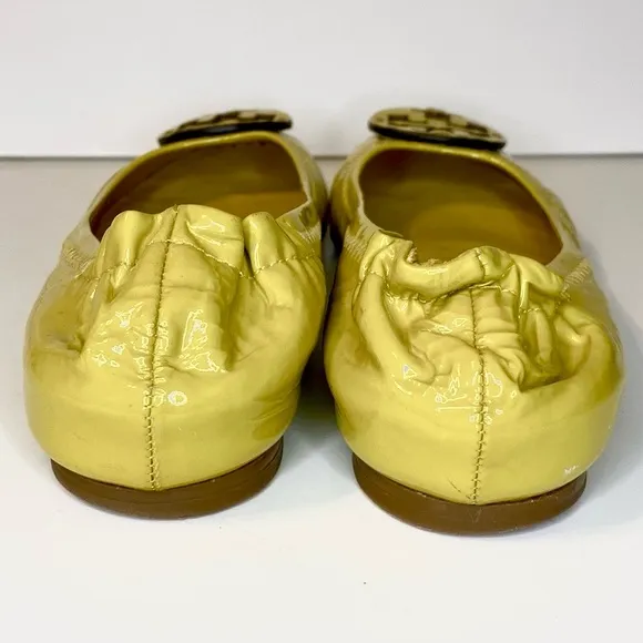 Tory Burch Reva Neon Yellow Patent Leather Flats Size 6