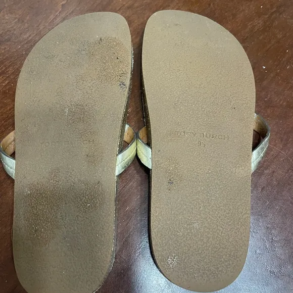 Tory Burch Sandals Gold Miller Cloud Logo Casual Slides
