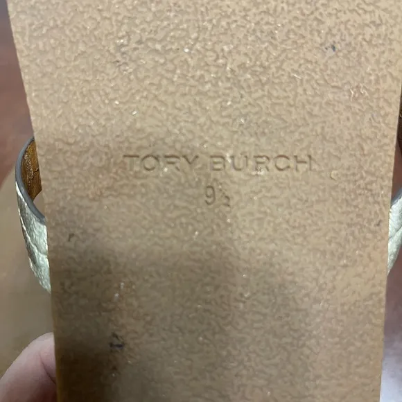 Tory Burch Sandals Gold Miller Cloud Logo Casual Slides