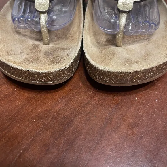 Tory Burch Sandals Gold Miller Cloud Logo Casual Slides