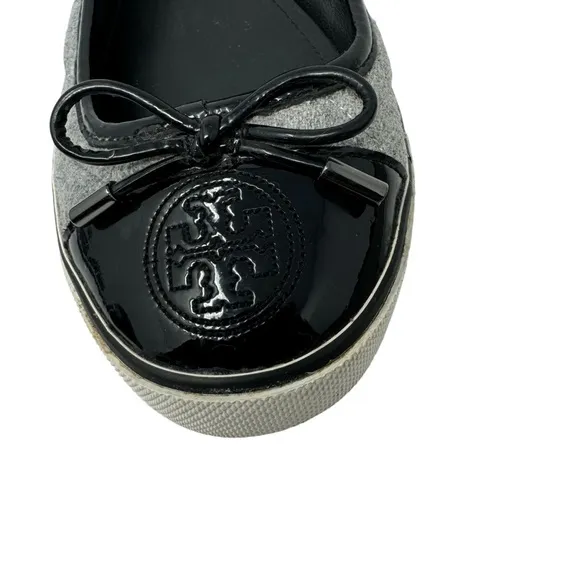 Tory Burch Skyler Patent Leather Cap Toe Quilted Wool Ballet Flats Sneakers 7.5