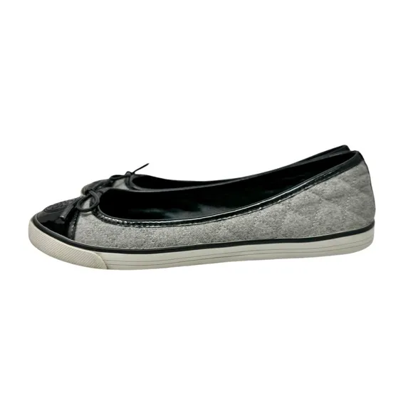 Tory Burch Skyler Patent Leather Cap Toe Quilted Wool Ballet Flats Sneakers 7.5