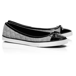 Tory Burch Skyler Patent Leather Cap Toe Quilted Wool Ballet Flats Sneakers 7.5