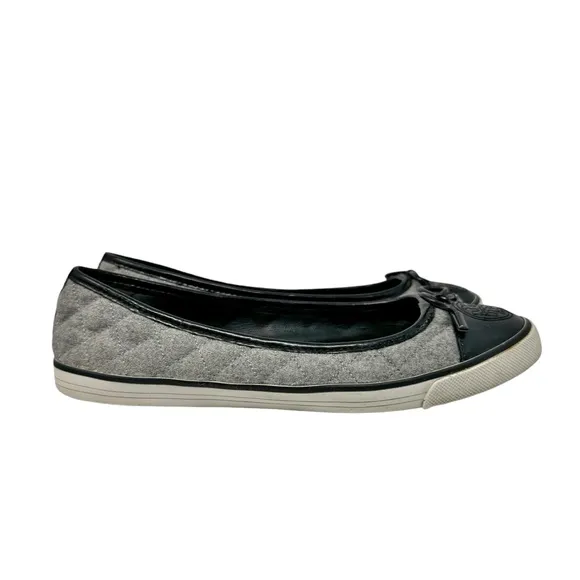 Tory Burch Skyler Patent Leather Cap Toe Quilted Wool Ballet Flats Sneakers 7.5