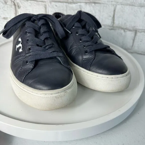 Tory Burch Sneakers Blue Amalia Leather Low Top Lace Up Navy Snow White 6.5