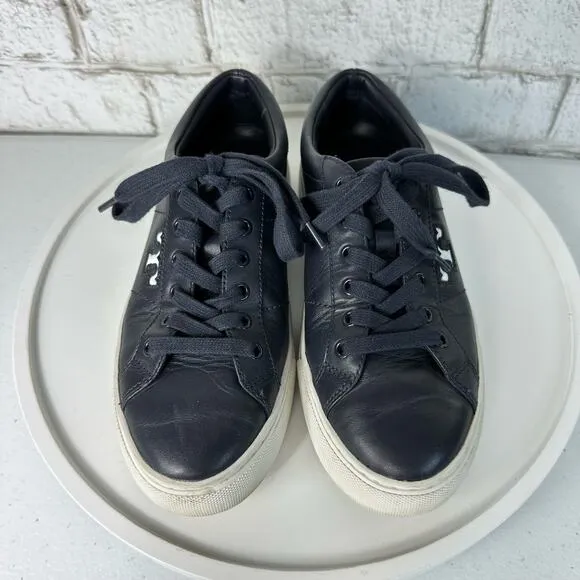 Tory Burch Sneakers Blue Amalia Leather Low Top Lace Up Navy Snow White 6.5