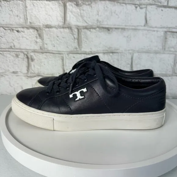 Tory Burch Sneakers Blue Amalia Leather Low Top Lace Up Navy Snow White 6.5