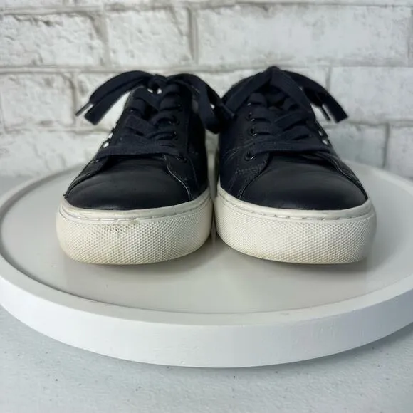 Tory Burch Sneakers Blue Amalia Leather Low Top Lace Up Navy Snow White 6.5