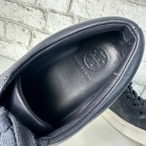 Tory Burch Sneakers Blue Amalia Leather Low Top Lace Up Navy Snow White 6.5