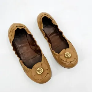 Tory Burch Tan Brown Scrunch Ballet Flats