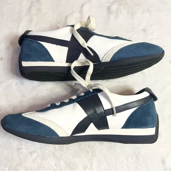 Tory Burch White &amp; Navy Blue Hank Sneakers Size 9.5