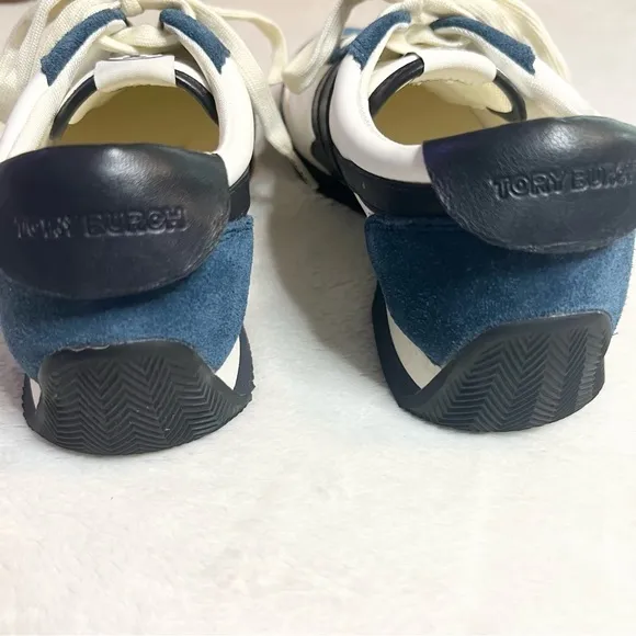 Tory Burch White &amp; Navy Blue Hank Sneakers Size 9.5