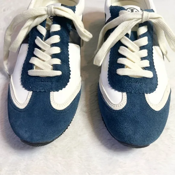 Tory Burch White &amp; Navy Blue Hank Sneakers Size 9.5