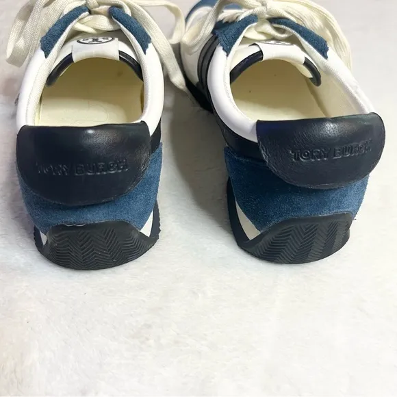 Tory Burch White &amp; Navy Blue Hank Sneakers Size 9.5