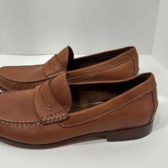 Trask Mens Leather Tan Brown Handsewn Penny Loafers Slip On
