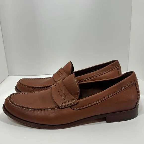 Trask Mens Leather Tan Brown Handsewn Penny Loafers Slip On