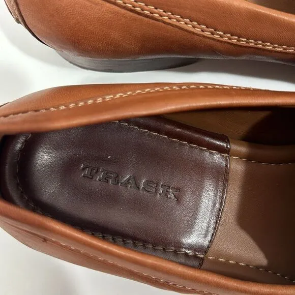 Trask Mens Leather Tan Brown Handsewn Penny Loafers Slip On