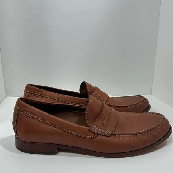Trask Mens Leather Tan Brown Handsewn Penny Loafers Slip On
