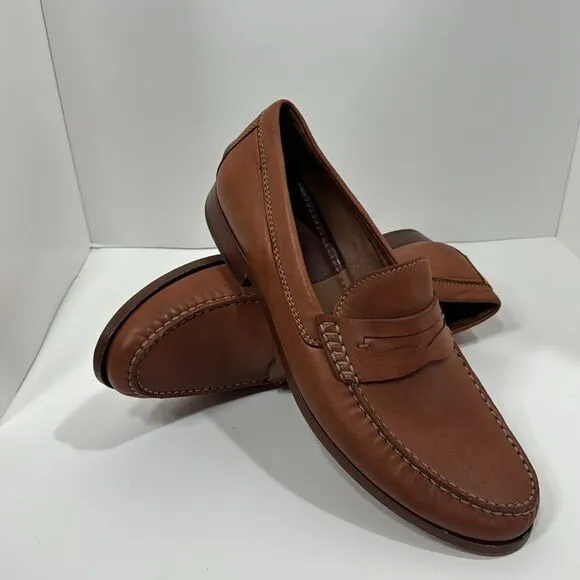Trask Mens Leather Tan Brown Handsewn Penny Loafers Slip On