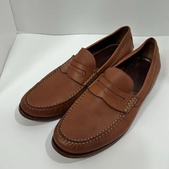 Trask Mens Leather Tan Brown Handsewn Penny Loafers Slip On