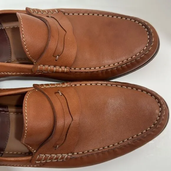 Trask Mens Leather Tan Brown Handsewn Penny Loafers Slip On