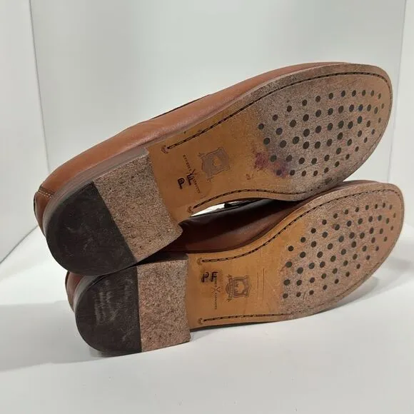 Trask Mens Leather Tan Brown Handsewn Penny Loafers Slip On
