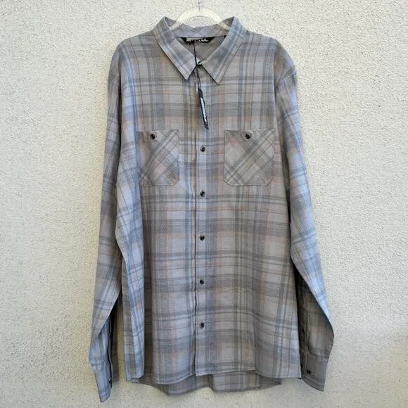 Travis Mathew Heather Sleet Plaid Button-Up Shirt Modern Casual Layering Sz XL