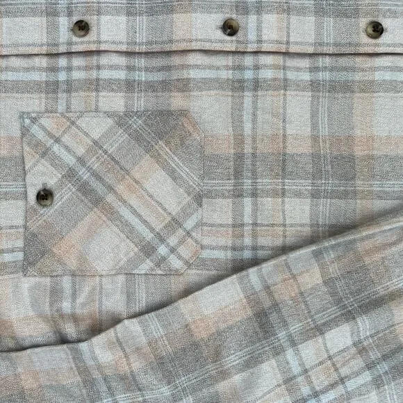 Travis Mathew Heather Sleet Plaid Button-Up Shirt Modern Casual Layering Sz XL