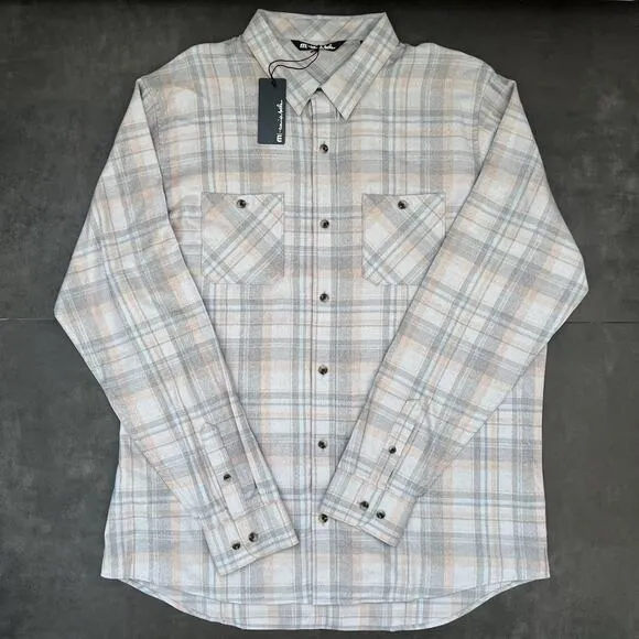 Travis Mathew Heather Sleet Plaid Button-Up Shirt Modern Casual Layering Sz XL