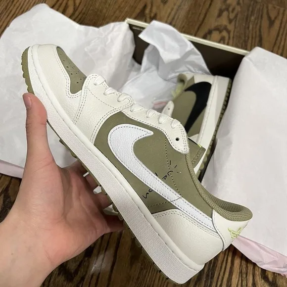 💕Travis Scott x Air Jordan 1 Low Golf &quot;Neutral Olive&quot; Sneakers💕