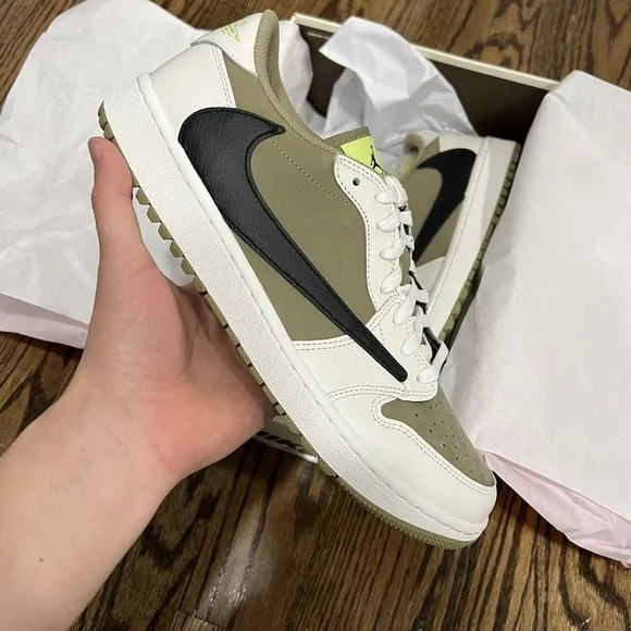 💕Travis Scott x Air Jordan 1 Low Golf &quot;Neutral Olive&quot; Sneakers💕