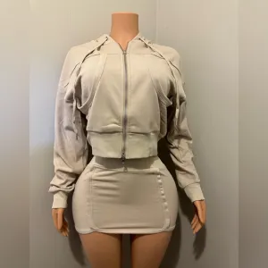 Trendy Cropped Hoodie &amp; Mini Skirt Set | Neutral Beige